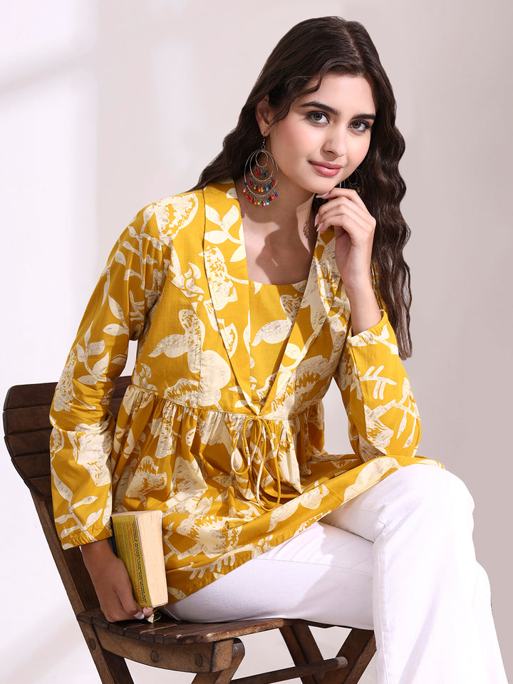 Divena Mustard Lepal Coller Peplum Top