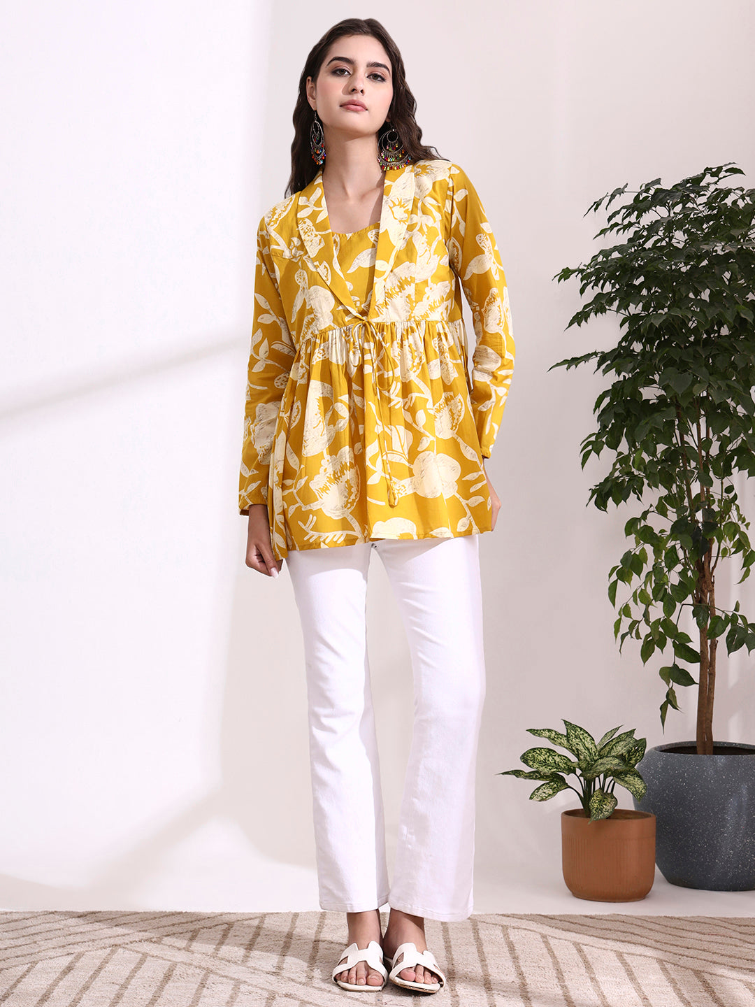 Divena Mustard Lepal Coller Peplum Top