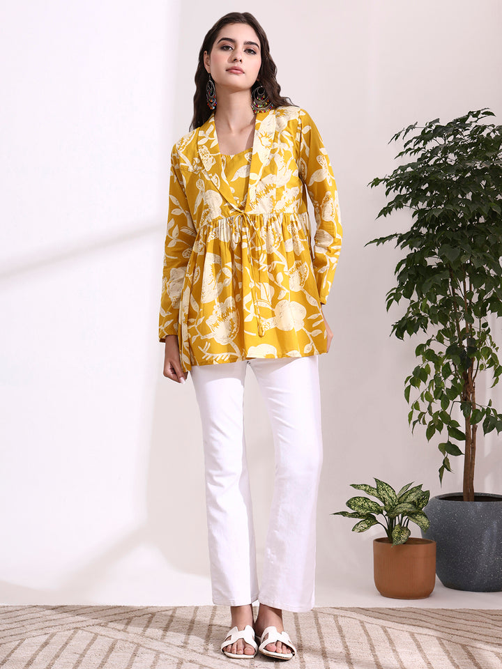 Divena Mustard Lepal Coller Peplum Top