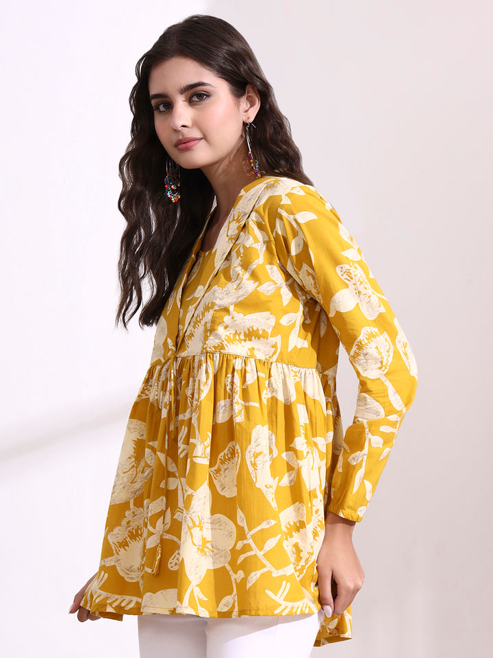 Divena Mustard Lepal Coller Peplum Top