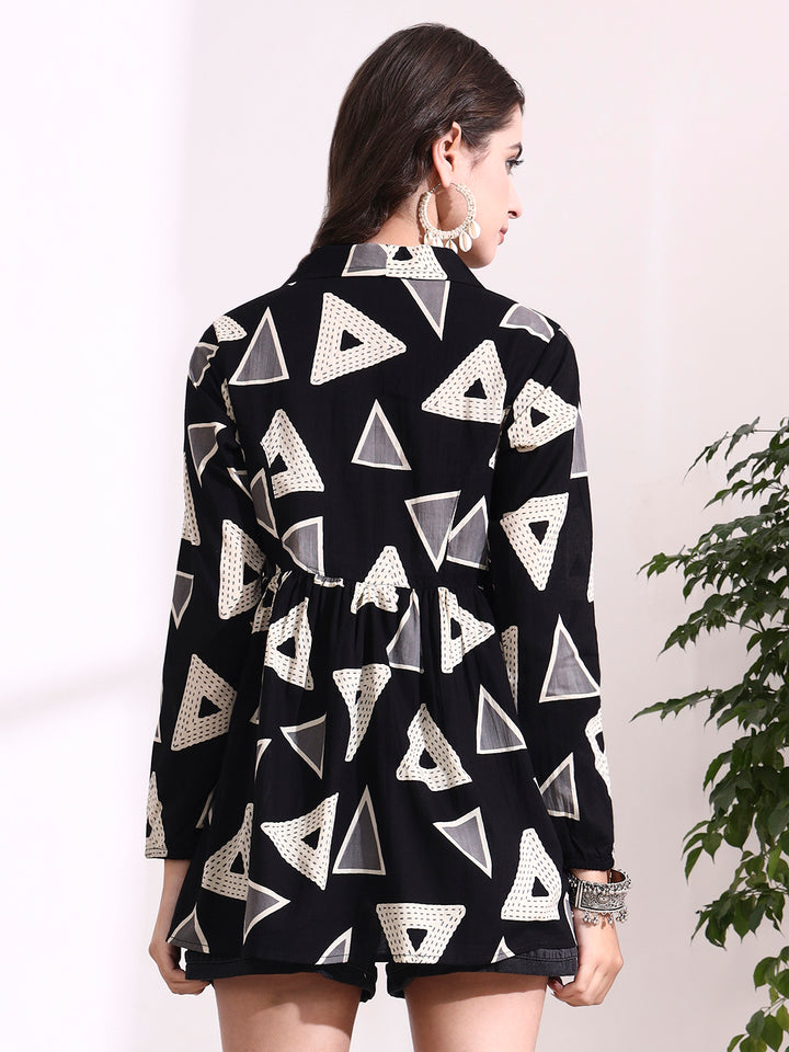 Divena Black Lepal Coller Peplum Top