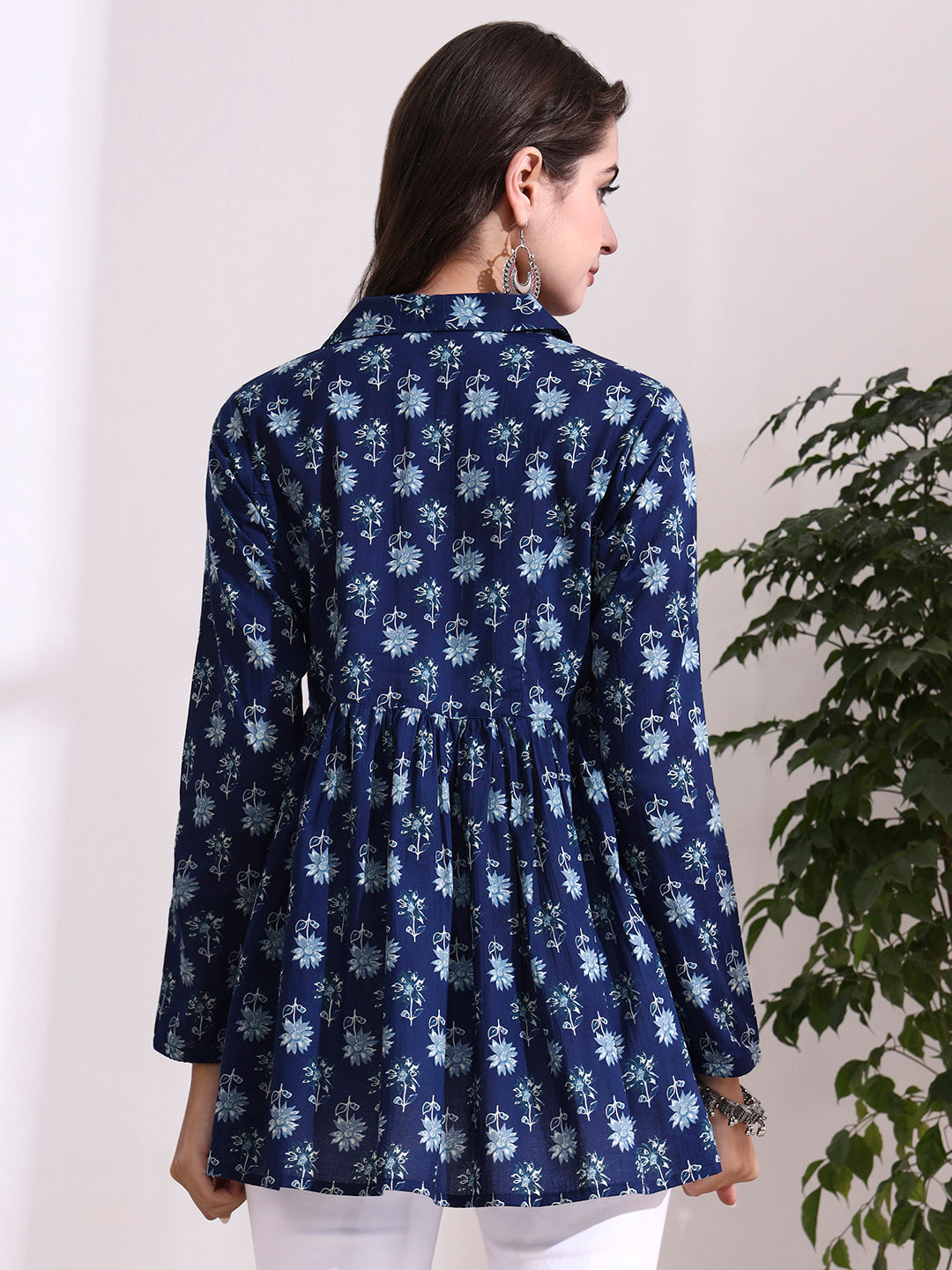 Divena Blue Lepal Coller Peplum Top