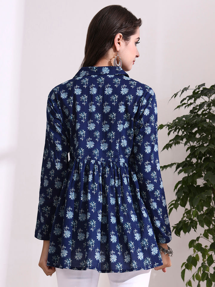 Divena Blue Lepal Coller Peplum Top