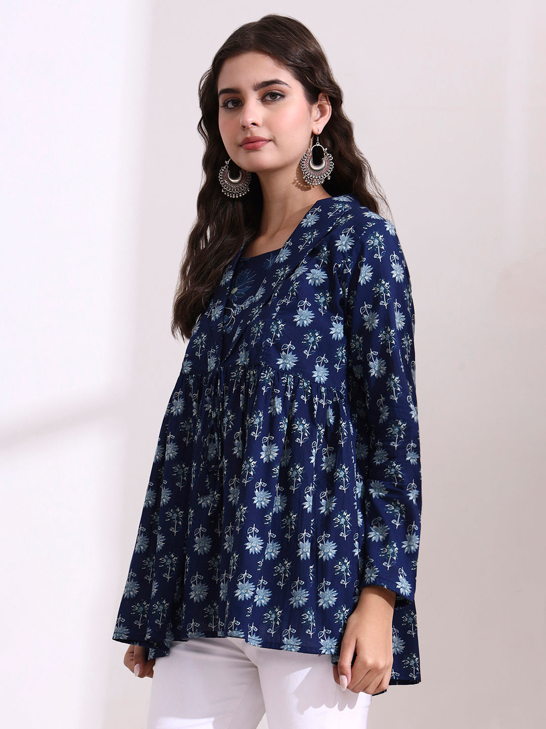 Divena Blue Lepal Coller Peplum Top