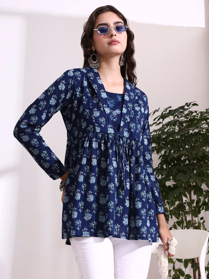 Divena Blue Lepal Coller Peplum Top