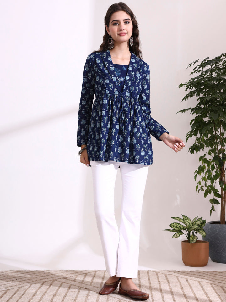 Divena Blue Lepal Coller Peplum Top