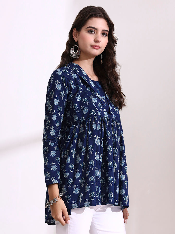 Divena Blue Lepal Coller Peplum Top