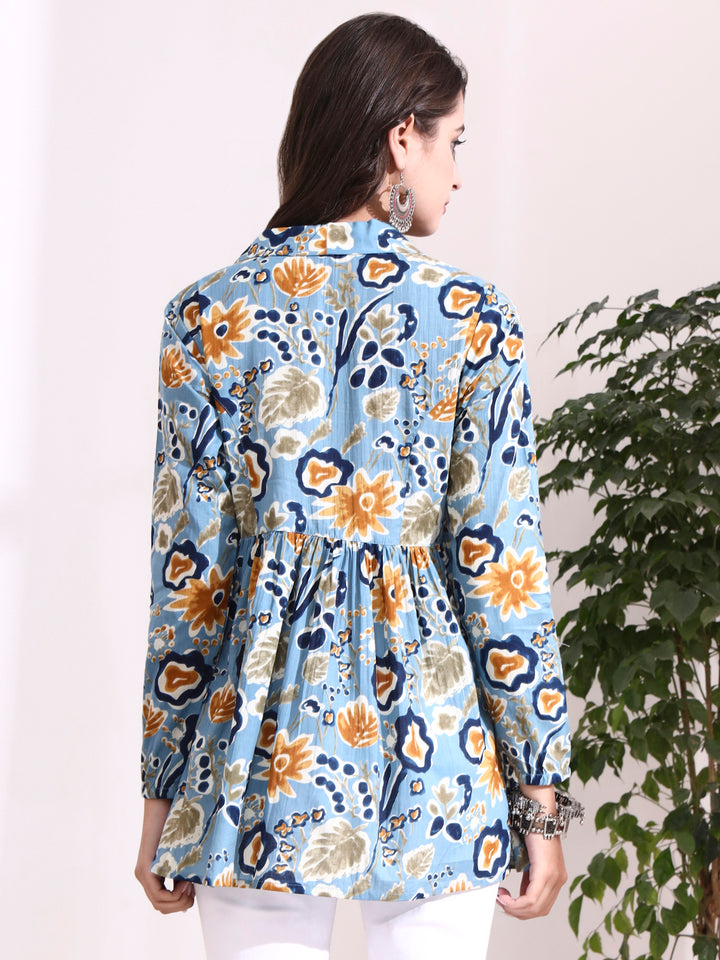 Divena Sky Blue Lepal Coller Peplum Top