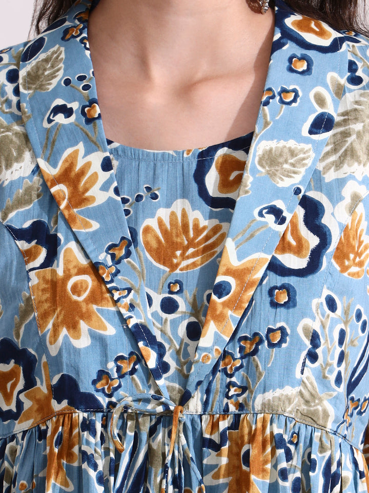 Divena Sky Blue Lepal Coller Peplum Top