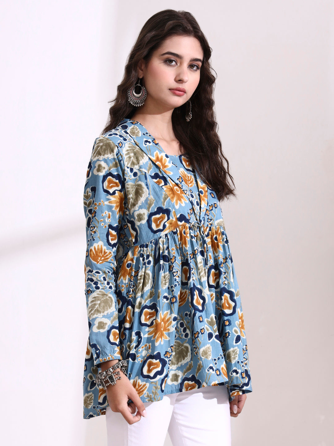 Divena Sky Blue Lepal Coller Peplum Top