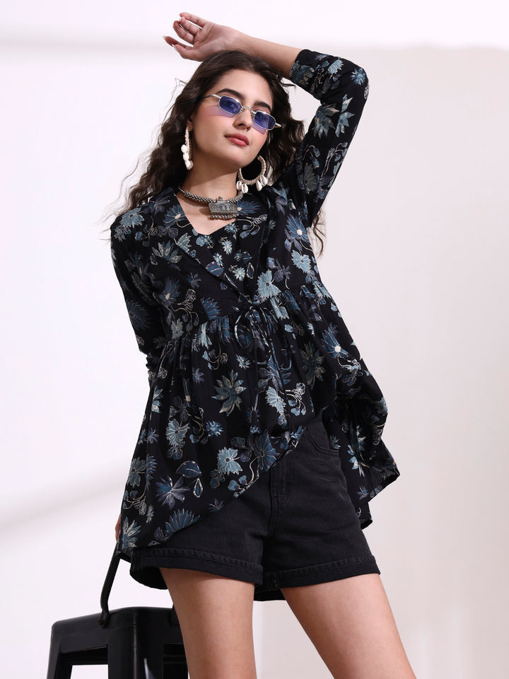 Divena Black Lepal Coller Peplum Top