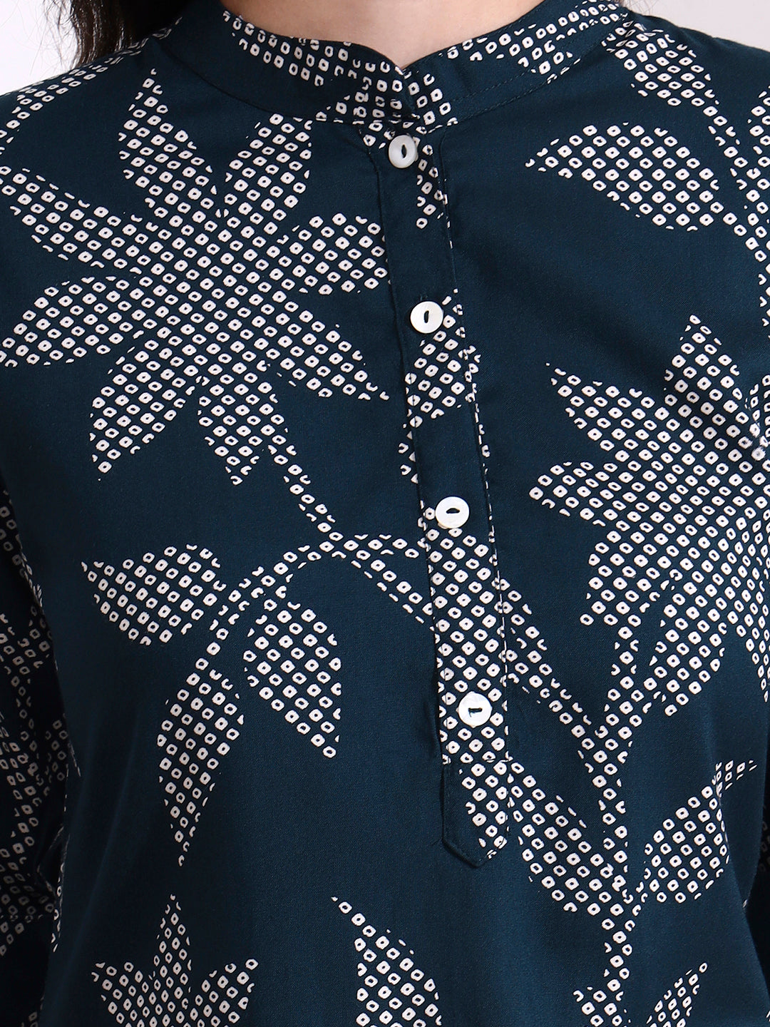 Divena Blue Rayon Rollup Sleeves Floral Straight Kurta