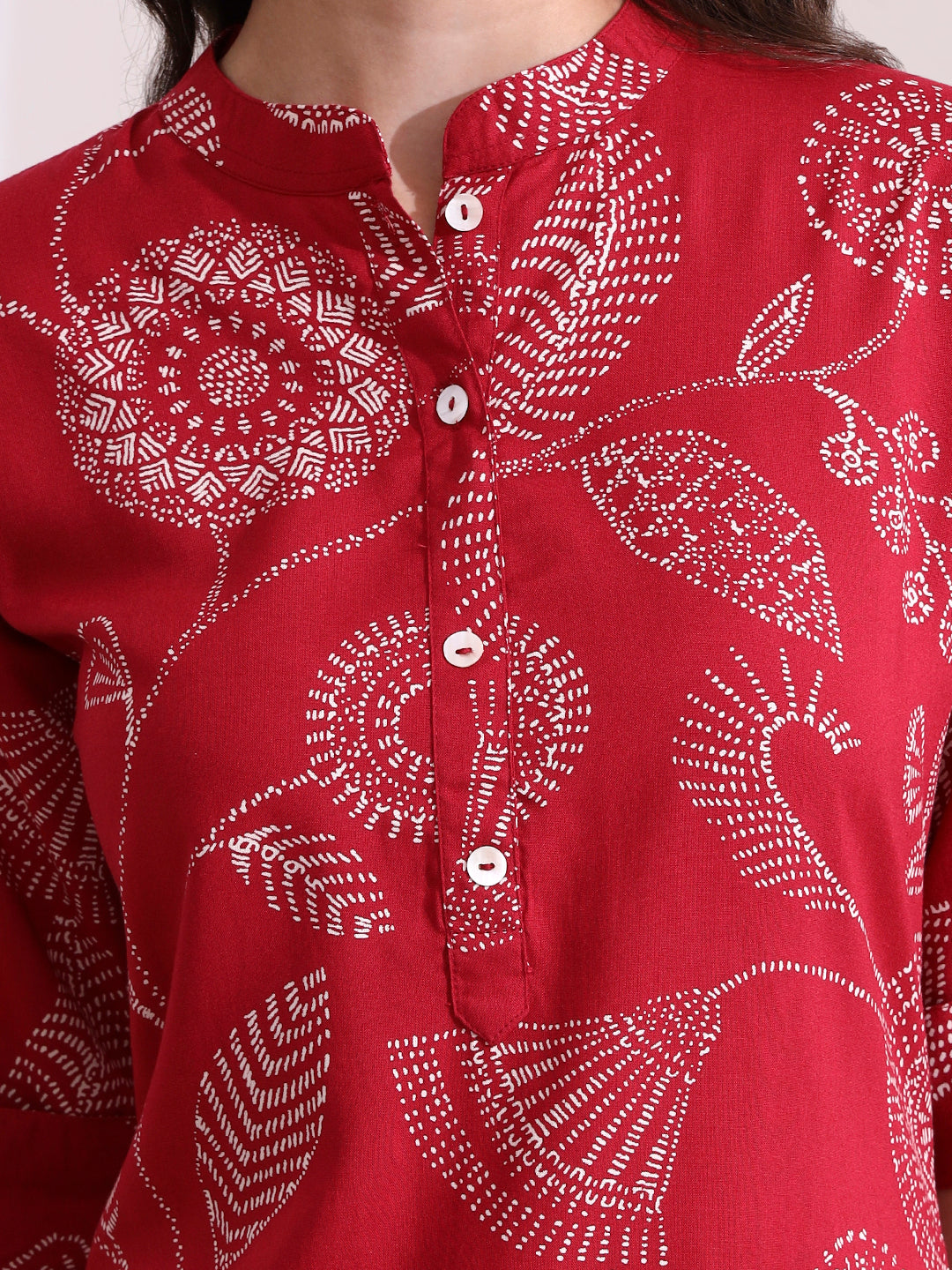 Divena Red Rayon Rollup Sleeves Straight Kurta