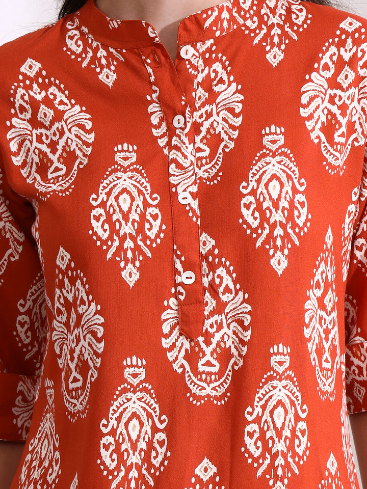 Divena Orange Rayon Rollup Sleeves Straight Kurta