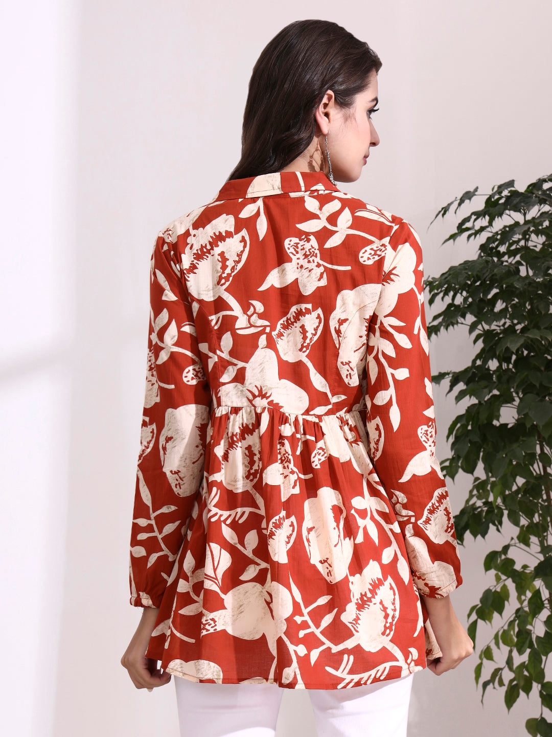 Divena Dark Orange Lepal Coller Peplum Top