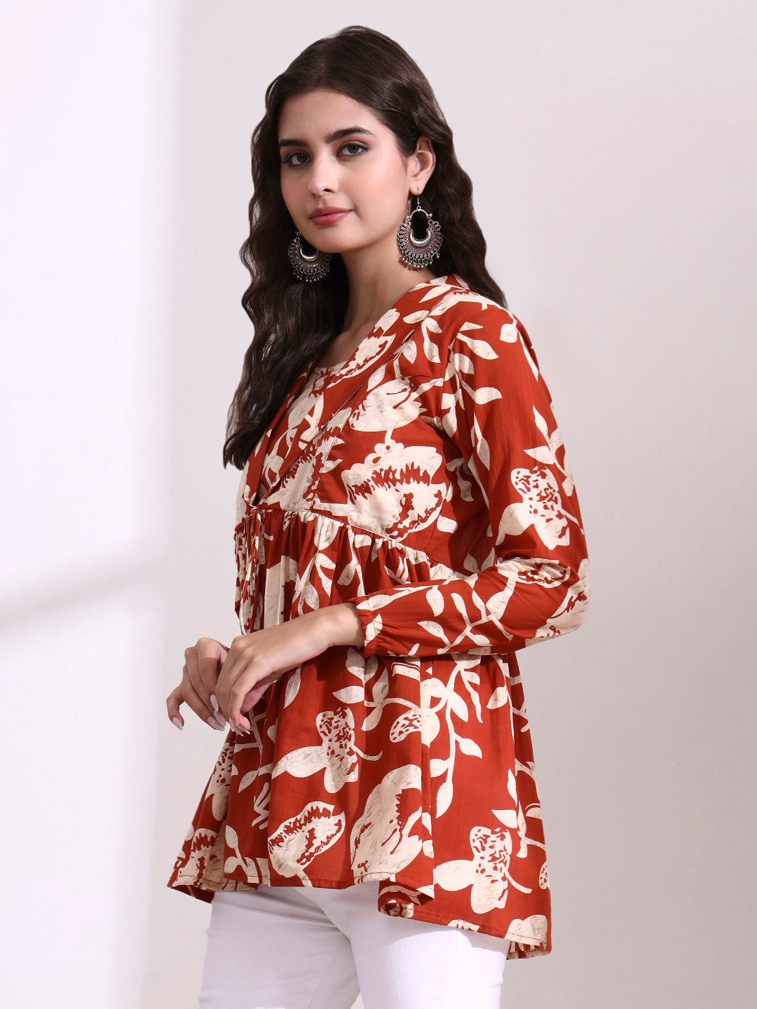 Divena Dark Orange Lepal Coller Peplum Top