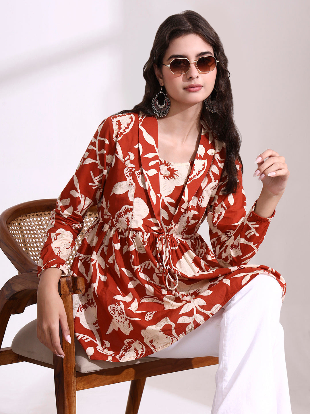 Divena Dark Orange Lepal Coller Peplum Top