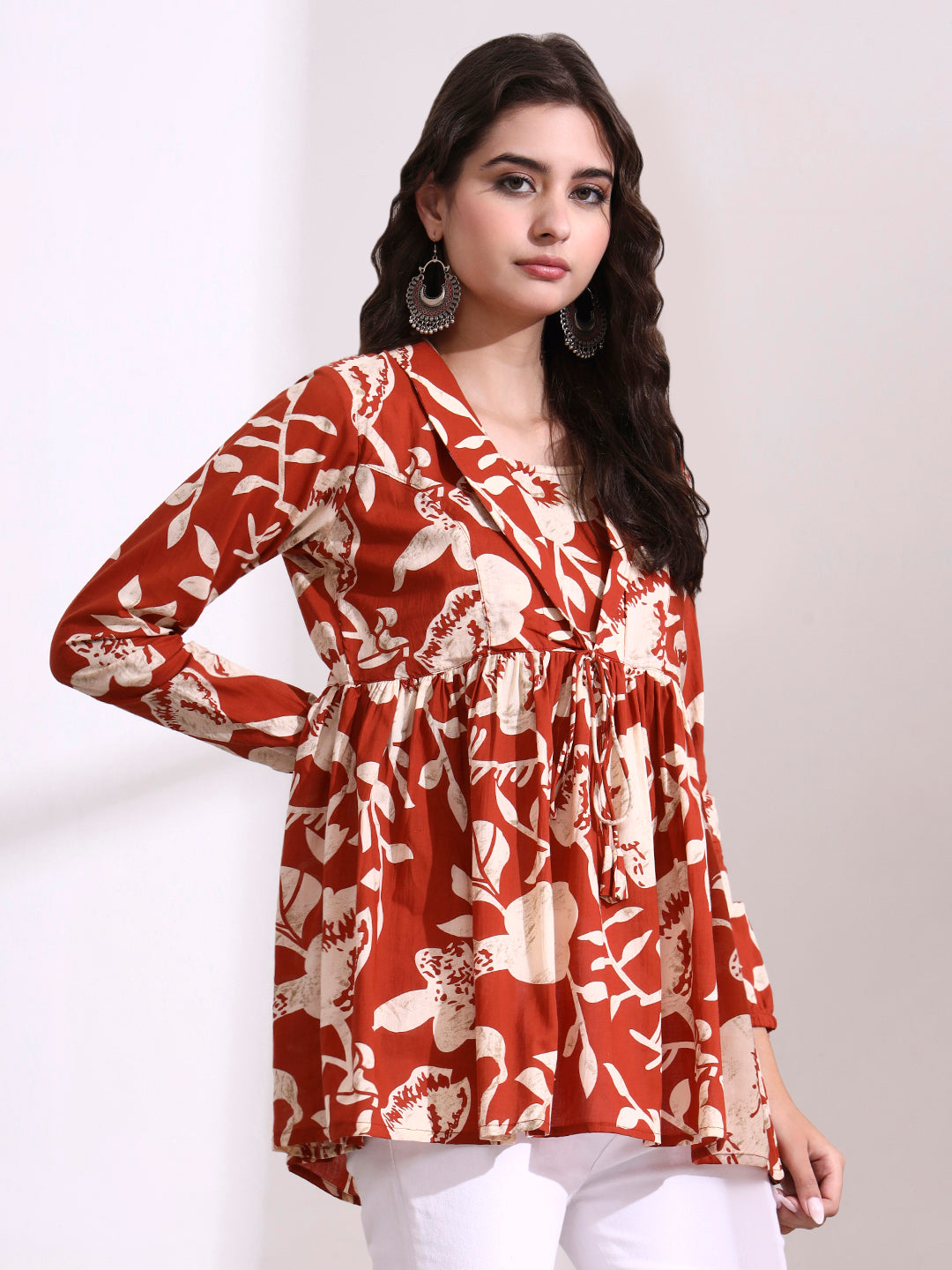 Divena Dark Orange Lepal Coller Peplum Top