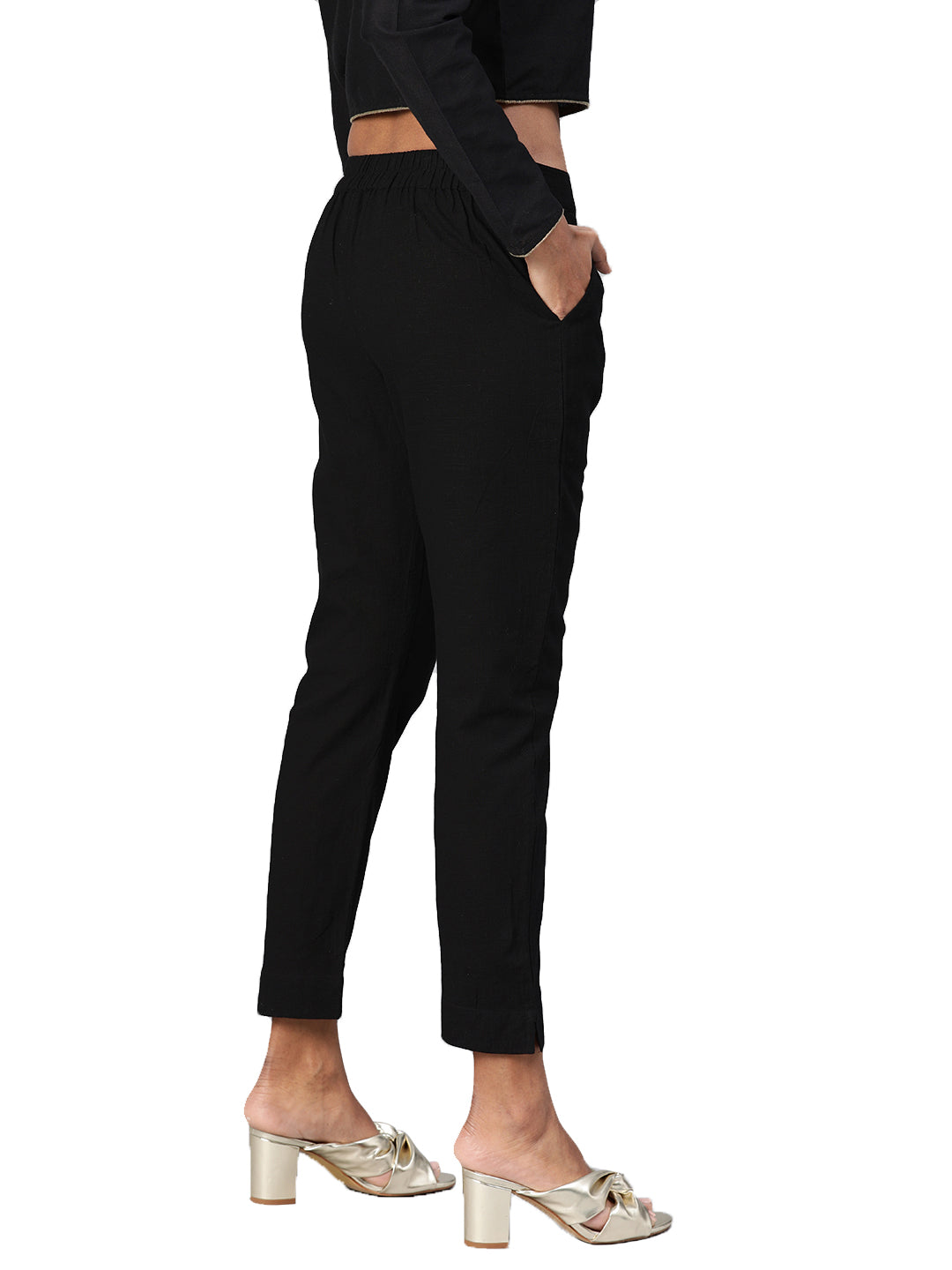Divena Women Black Straight Fit Solid Regular Trousers
