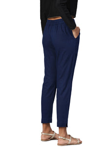 Divena Women Navy Blue Straight Fit Solid Regular Trousers