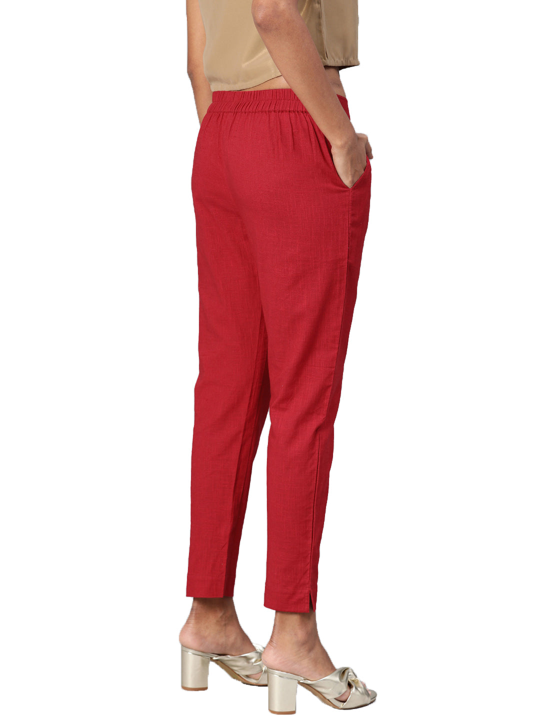 Divena Women Maroon Straight Fit Solid Regular Trousers
