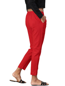 Divena Women Red Straight Fit Solid Regular Trousers