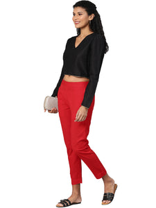 Divena Women Red Straight Fit Solid Regular Trousers