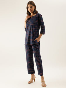 Divena Blue Printed Loungewear /Nightwear
