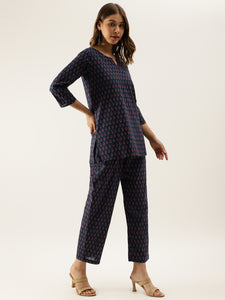 Divena Blue Printed Loungewear /Nightwear
