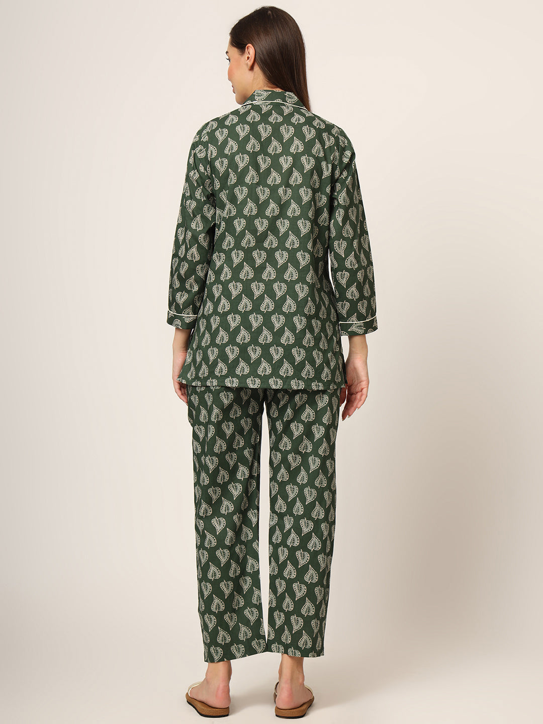 Divena Green Floral Print Cotton Regular Fit Night Suit