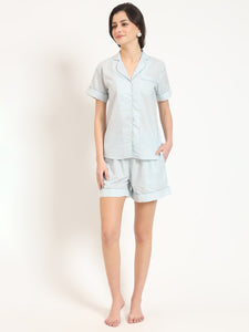 Divena Grey Printed Cotton Shirt with Shorts Night suit