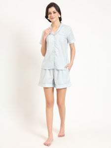 Divena Grey Printed Cotton Shirt with Shorts Night suit