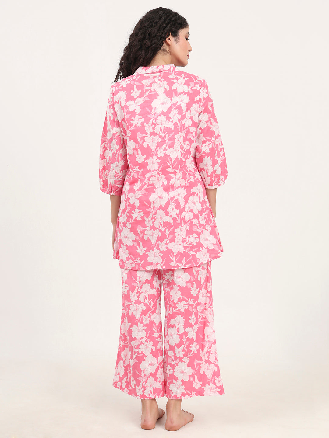 Divena Pink Shirt Coller Cotton Night Suits