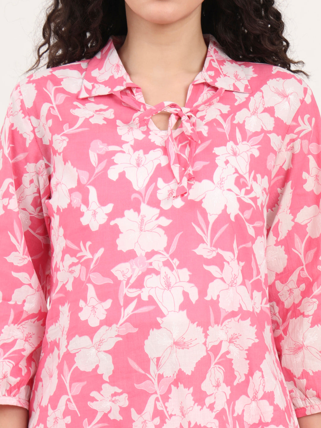 Divena Pink Shirt Coller Cotton Night Suits