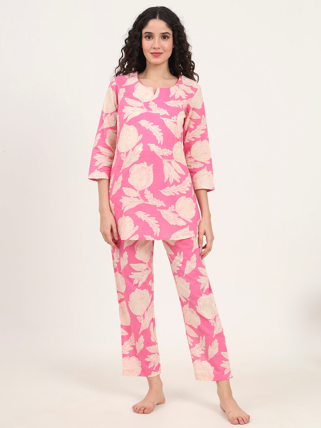 Divena Pink Round Neck Cotton Night Suits