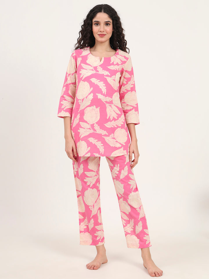 Divena Pink Round Neck Cotton Night Suits