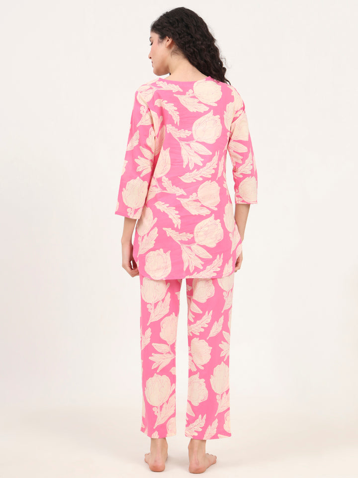 Divena Pink Round Neck Cotton Night Suits