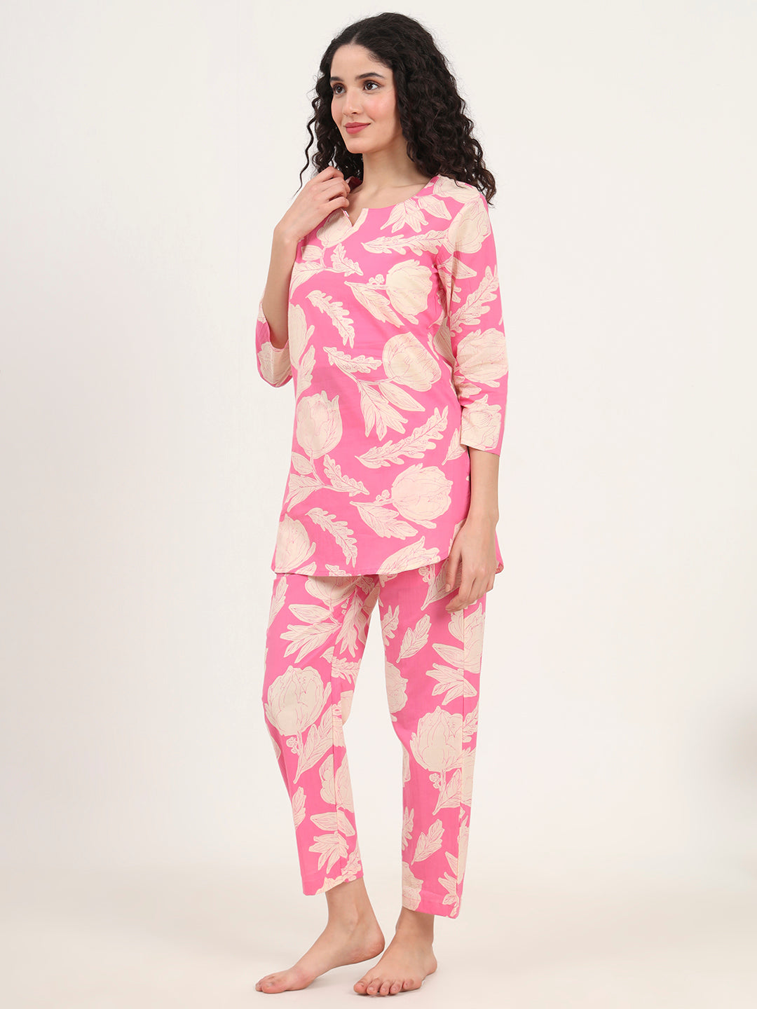 Divena Pink Round Neck Cotton Night Suits
