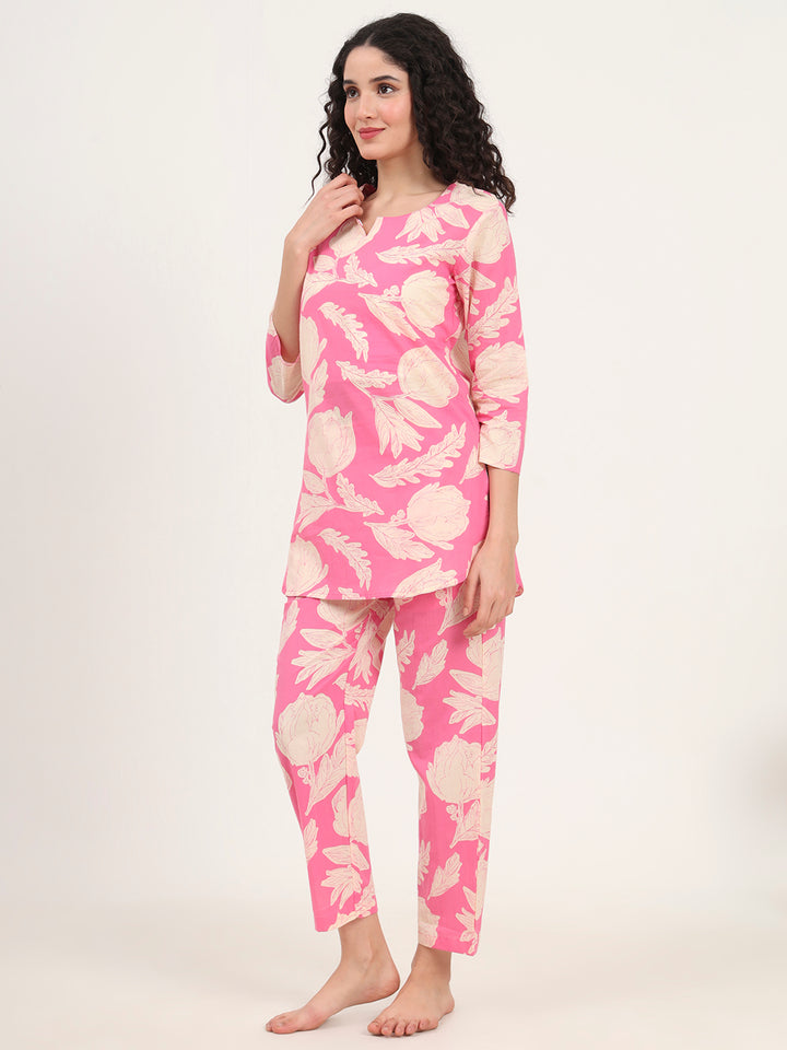 Divena Pink Round Neck Cotton Night Suits