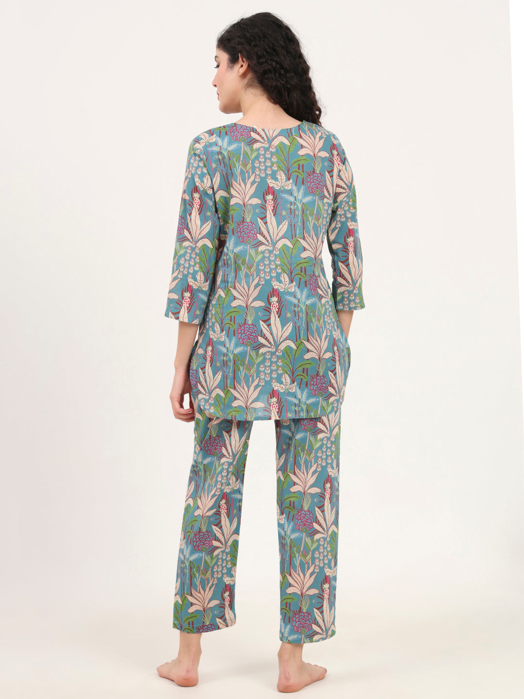 Divena Teal Green Round Neck Cotton Night Suit