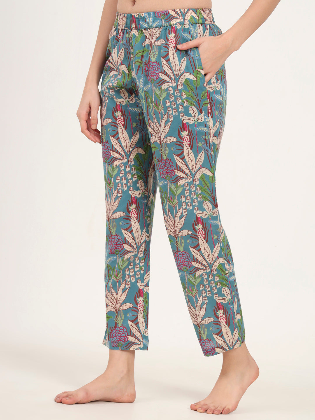 Divena Teal Green Round Neck Cotton Night Suit