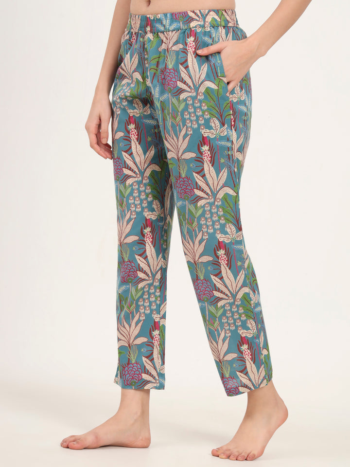 Divena Teal Green Round Neck Cotton Night Suit