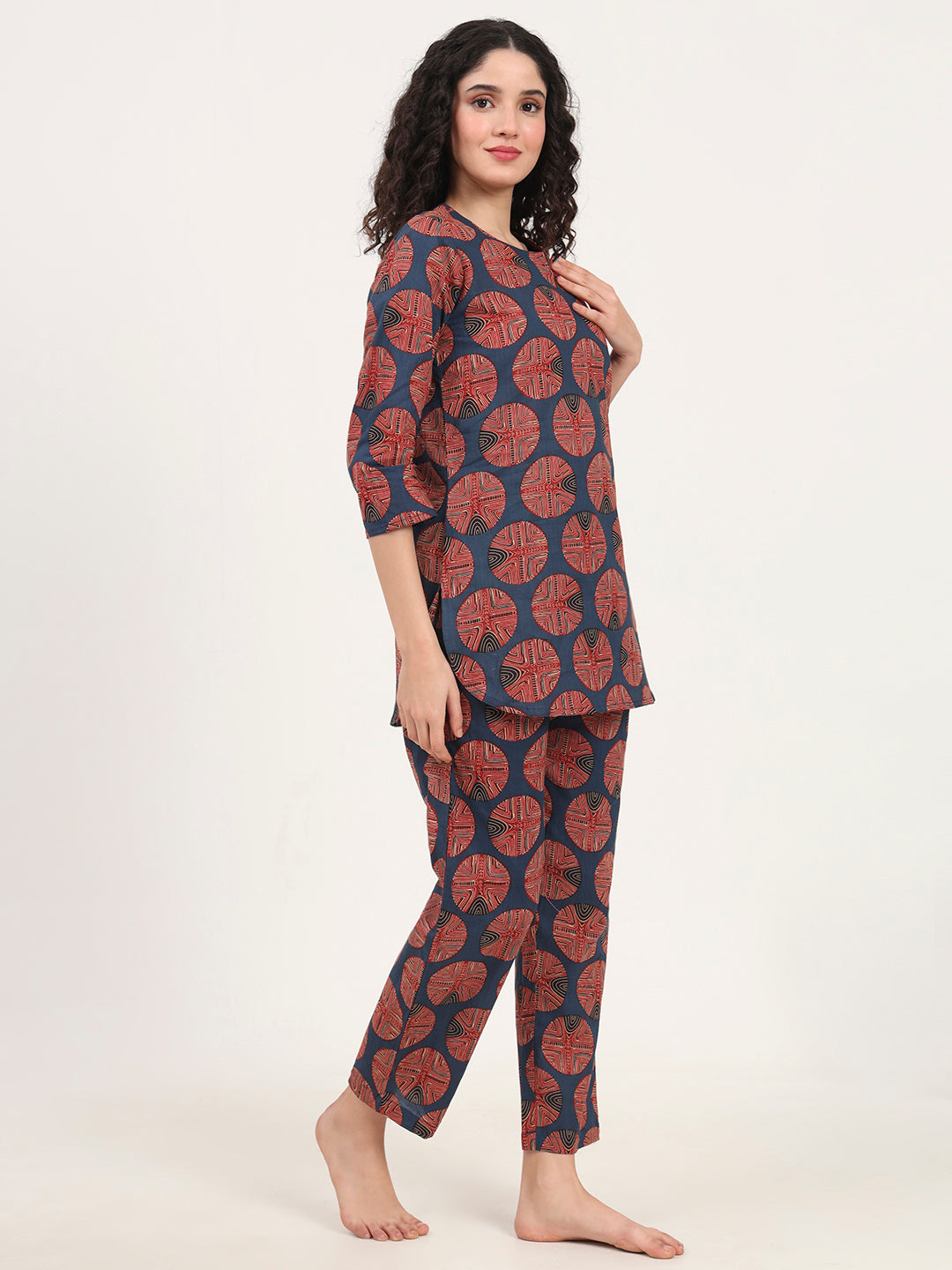 Divena Navy Blue Round Neck Cotton Night Suit