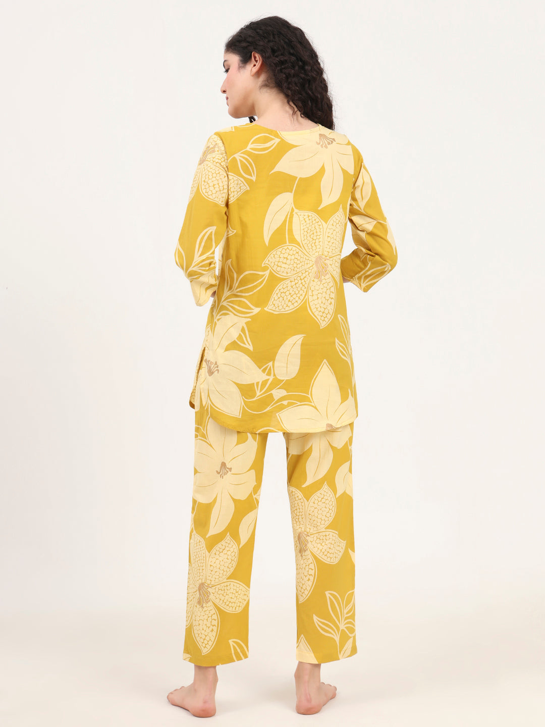 Divena Mustard Round Neck Printed Cotton Night Suit