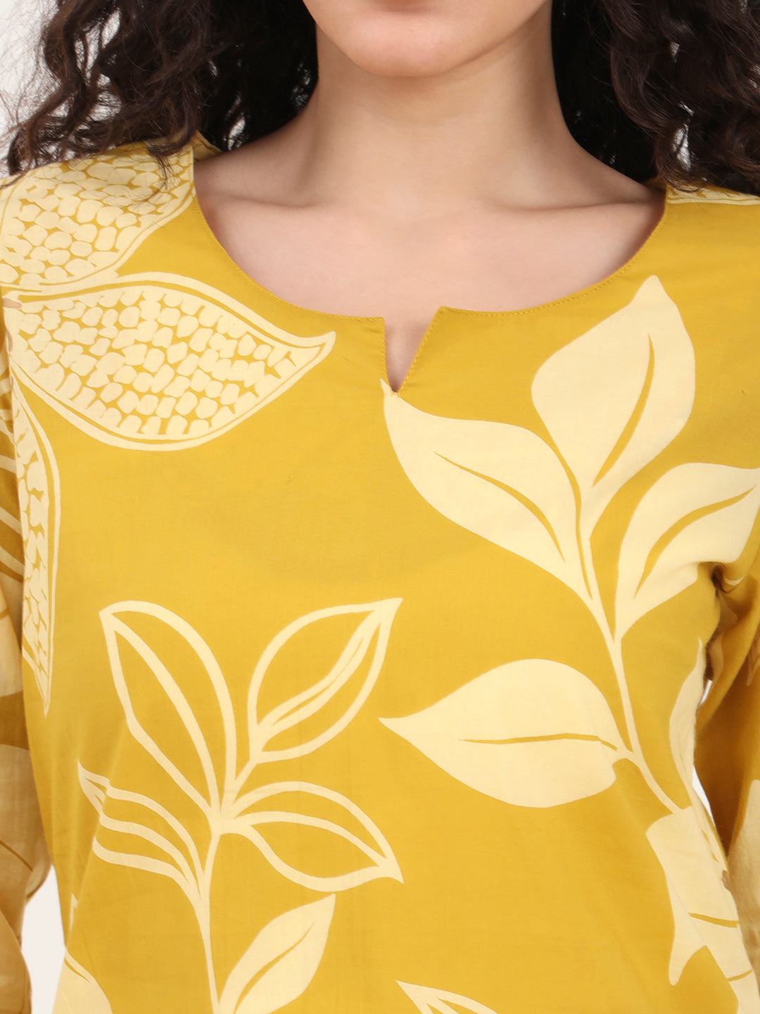 Divena Mustard Round Neck Printed Cotton Night Suit