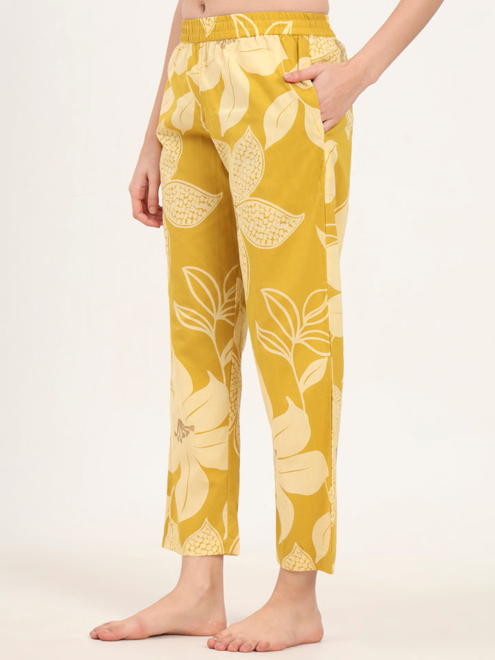 Divena Mustard Round Neck Printed Cotton Night Suit