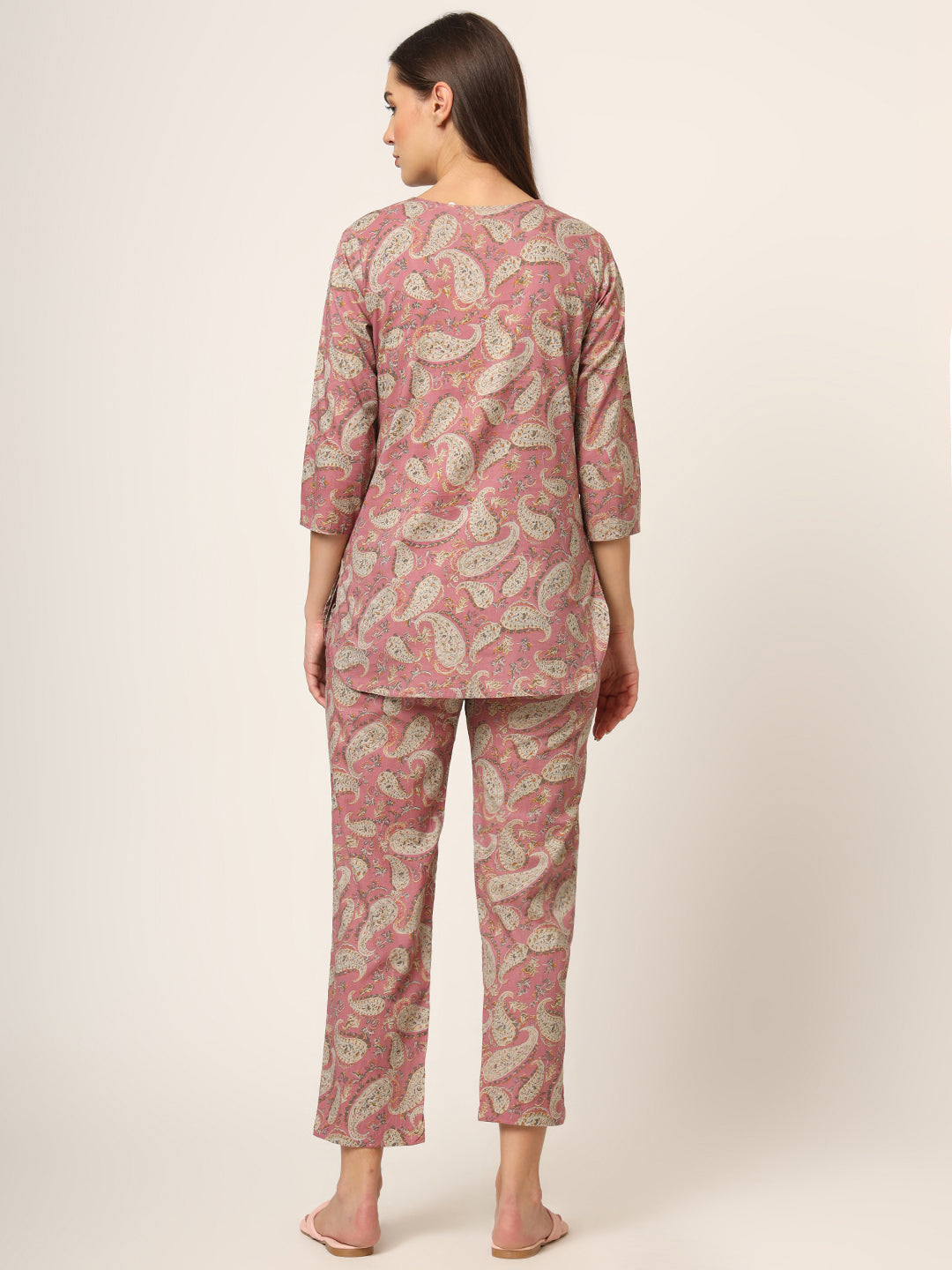 Divena Pink Floral Print Cotton Regular Fit Night Suit