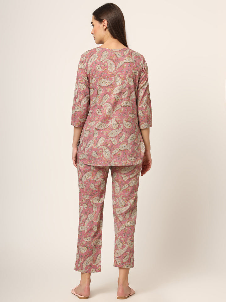 Divena Pink Floral Print Cotton Regular Fit Night Suit