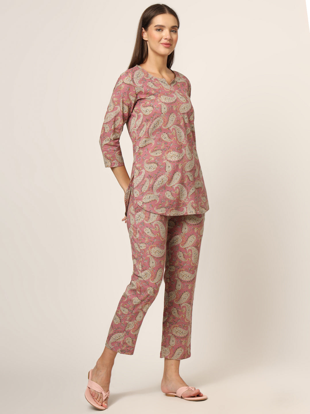 Divena Pink Floral Print Cotton Regular Fit Night Suit