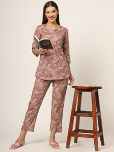 Divena Pink Floral Print Cotton Regular Fit Night Suit